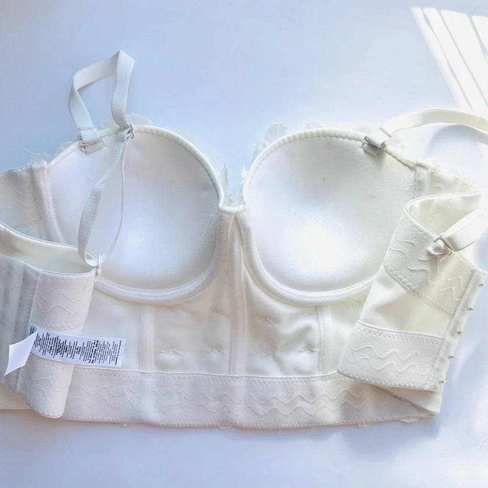 Floral 3D Embellished Pearls White Corset Bustier Sz Small 36B Crop Top - Picture 4 of 8